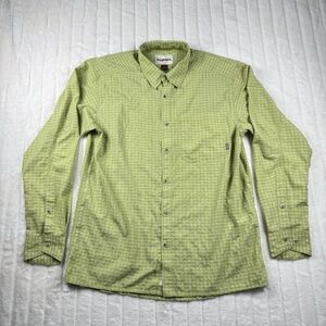 Simms Fishing Shirt Men's L Green Plaid Outdoor Sports Nylon Blend Long Sleeve